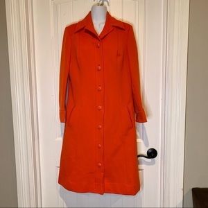 Vintage 1960s Butte Knit Red Orange Button Down Long Coat